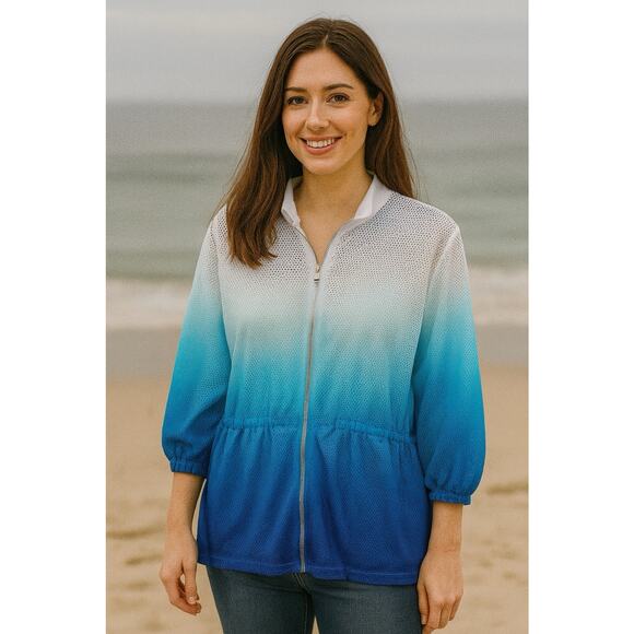 Chico's Weekends 3 (XL) Knit Mesh 3/4 Sleeve Zip Front Jacket - Picture 1 of 8